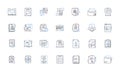 Briefings line icons collection. Meetings, Reports, Updates, Conferences, Sessions, Discussions, Synopses vector and Royalty Free Stock Photo