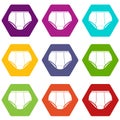 Briefs underpants icons set 9 vector