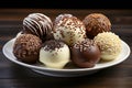 Brigadeiros - small chocolate truffles elegantly displayed on a white platter, tempting viewers to indulge in their rich and