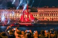 Brigantine Scarlet Sails at the Dvortsovaya Embankment. Royalty Free Stock Photo