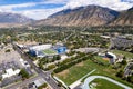 Brigham Young University's Lavell Edwards Stadium at base of Wasatch Range of rocky mountains, Utah