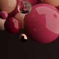 Bright abstract background with colorful glossy spheres on black. 3d render template.