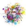 Bright abstract background with the image of musical instrument drums color art