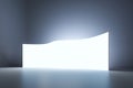 Bright abstract blank glowing white screen in dark interior. Gallery, exhibition and art concept. Mock up Royalty Free Stock Photo