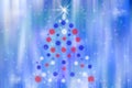 Bright abstract Christmas tree on a colorful blurred blue, white, pink background with blue, red, white balls,stars Royalty Free Stock Photo