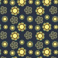 Bright abstract floral shapes on dark blue background, pattern Royalty Free Stock Photo