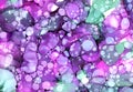 Bright abstract hand drawn watercolor or alcohol ink background in purple and green tones. Raster illustration. Royalty Free Stock Photo