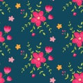 Bright abstract pattern with decorative flowers. Folklore motifs, embroidery stylization. Vector illustration on a dark