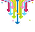 Bright Abstract rainbow arrows on white backdrop. Arrows move to down. Royalty Free Stock Photo