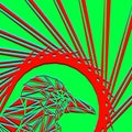 Bright abstract red bird on a light green background in the nest Royalty Free Stock Photo