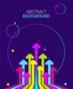 Bright Abstract violet background with rainbow arrows on purple backdrop.