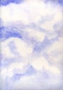 Watercolor Painting. Clouds in the blue sky