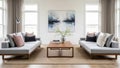Bright and Airy Living Room with Two Grey Sofas and Modern 20260106 stock Royalty Free Stock Photo