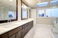 Master bathroom interior with double vanity cabinet