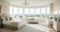 Bright and Airy Modern Bedroom with Panoramic View Royalty Free Stock Photo