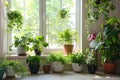 Bright, airy room filled with a diverse collection of houseplants, creating a lush indoor garden oasis