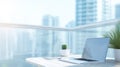 Laptop Balcony City View Work from. Royalty Free Stock Photo