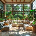 Bright and airy sunroom filled with plants and natural light Royalty Free Stock Photo