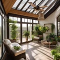 A bright and airy sunroom with lots of plants, wicker furniture, and natural light3 Royalty Free Stock Photo