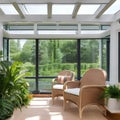 10 A bright and airy sunroom with plenty of natural light, indoor plants, and wicker furniture3, Generative AI Royalty Free Stock Photo