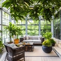 A bright and airy sunroom with plenty of plants and natural light2, Generative AI