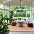 A bright and airy sunroom with plenty of plants and natural light4, Generative AI