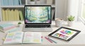 Creative Workspace with Laptop and Tablet Royalty Free Stock Photo