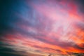 Bright amazing amazing sunset sky with blurry clouds, abstract nature background and texture