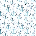 Bright anchor spray pattern watercolor hand sketch