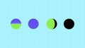 Bright animation. Motion.Multicolored small balls changing color and relevant on a bright blue background.