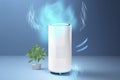 Bright animation of smart home air purifier absorbs air particles. Fresh air