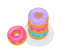Bright appetizing donuts with glaze and sprinkling on a plate