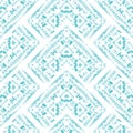 Bright Aqua Monochrome Tie Dye Shibori Kaleidoscope Mirrored Chevrons on White Background Vector Seamless Pattern