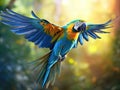 Ai Generated illustration Wildlife Concept of Bright ara parrot flying Royalty Free Stock Photo