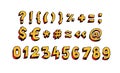 Bright Arabic numerals. Vector. Linear, contour figures. Isometry, 3D. Bulk numbers. Full set of marks and numbers. All signs are