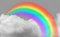 Bright arched rainbow with clouds realistic vector illustration on transparent background