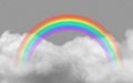 Bright arched rainbow with clouds realistic vector illustration on transparent background