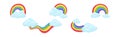 Bright Arched Rainbow with Soft Fluffy Clouds Vector Set