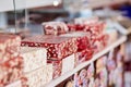 Bright assortment of colorful Turkish delight and baklava. Large selection of Turkish delight in the store. Turkish