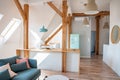 Bright attic kitchen in apartment