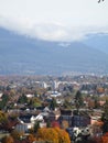 Bright attractive autumn fall view of Vancouver`s residential neighbourhood and foliage orange and colorful tree scenery