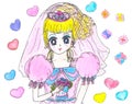 Bright attractive blonde young girl shoujo anime manga style in pink gown color illustration 2021