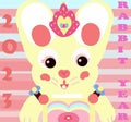 Bright attractive colorful yellow cartoon bunny rabbit smiling welcoming Year of the Rabbit 2023 illustration