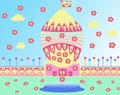 Bright attractive cute happy colorful playground carnival entrance with flowers fantasy children`s art illustration 2021