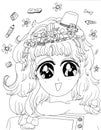 Bright attractive cute happy smiling young girl anime style coloring page illustration 2021 Royalty Free Stock Photo