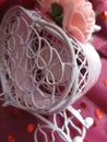 Bright attractive heart shape white carriage ornament decoration close up