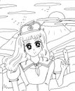 Bright attractive long haired young girl shoujo anime manga style children`s coloring page 2021