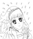 Bright attractive young girl shoujo anime manga style in gown with plaid pattern coloring page illustration 2021