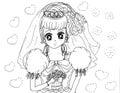 Bright attractive shoujo anime manga cartoon style young girl princess in gown children`s art coloring page illustration 2021