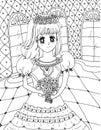 Bright attractive young girl shoujo anime manga style in puffed sleeved gown coloring page illustration 2021